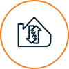 House symbol with up and down arrows inside.